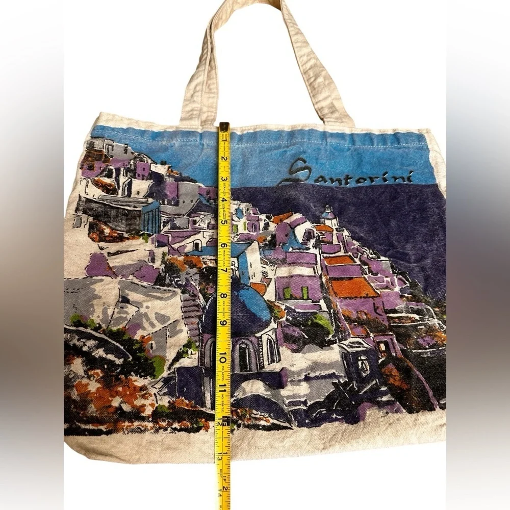 Greece Santorini Travel Poster Canvas Tote Bag All Purpose